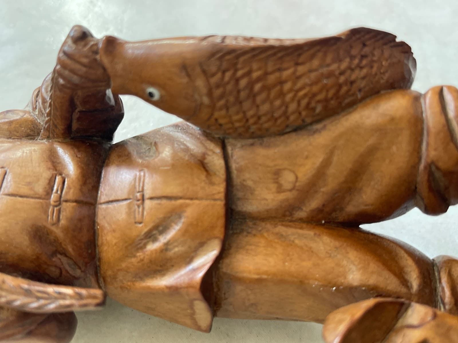 Vintage Hong Kong  Carved Fisherman Figurine 5