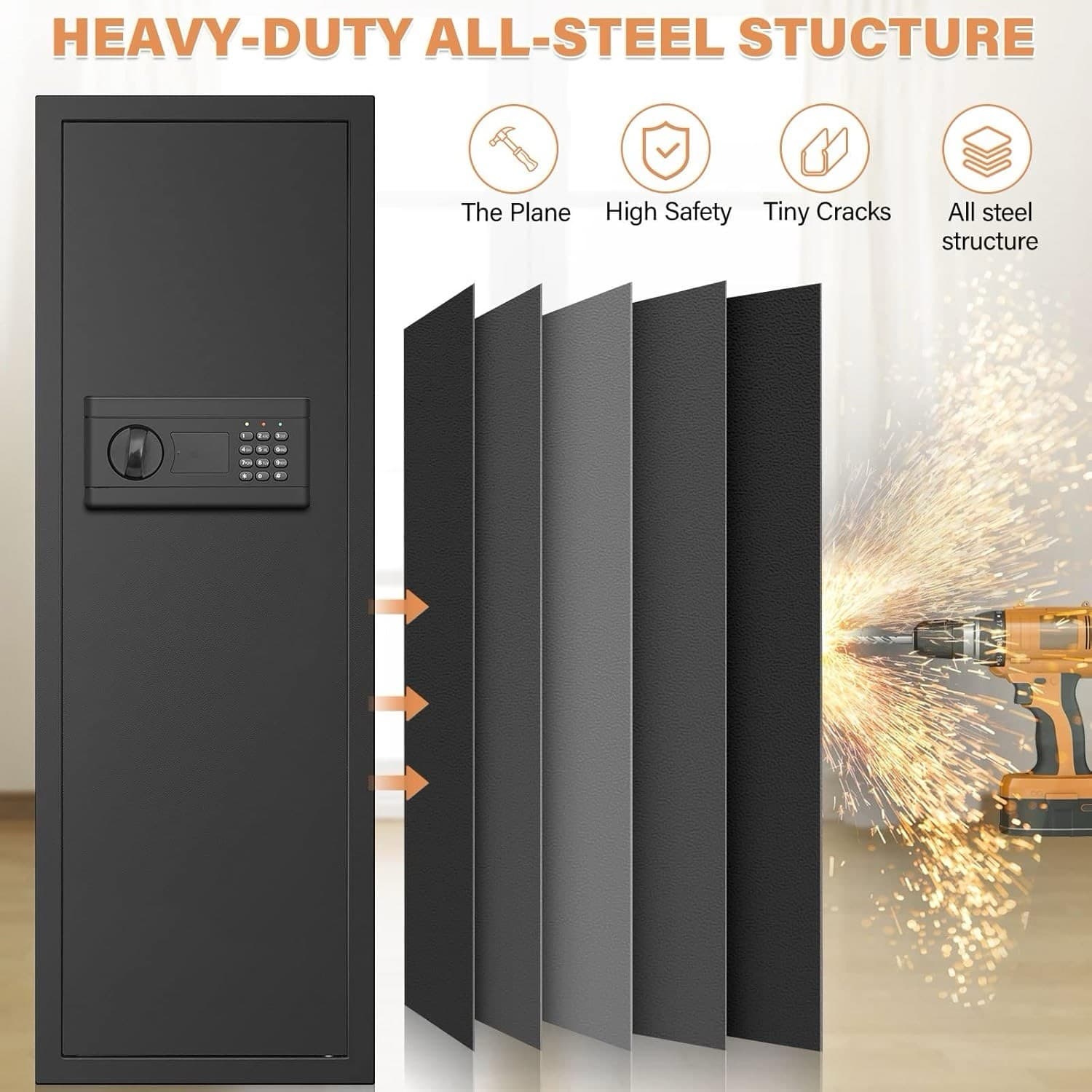 43.3”inch Tall Fireproof Wall Safes Between the Studs, with Combination Lock 6