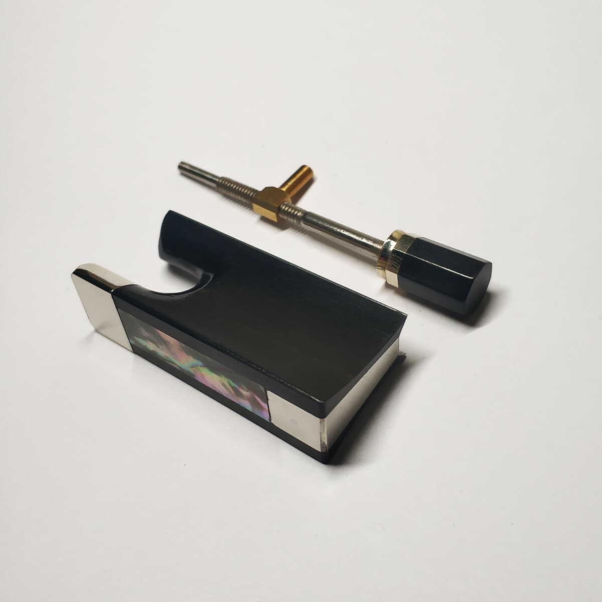 4/4 Violin Frog Button Abalone Inlaid Ebony Nickel Silver Eyelet Ebony Button