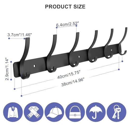 Coat Rack Wall Mounted,6 Coat Hooks for Hanging 6 Hooks 2 Pack black 3