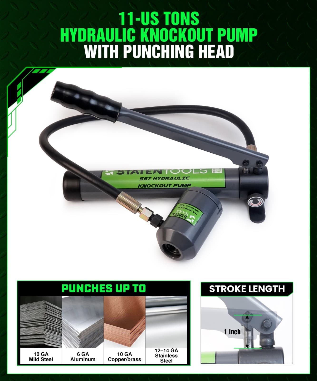 1/2" - 2" Hydraulic KO Set | 8 Ton |  6 Dies | 11-16 Gauge | Staten Tools 2