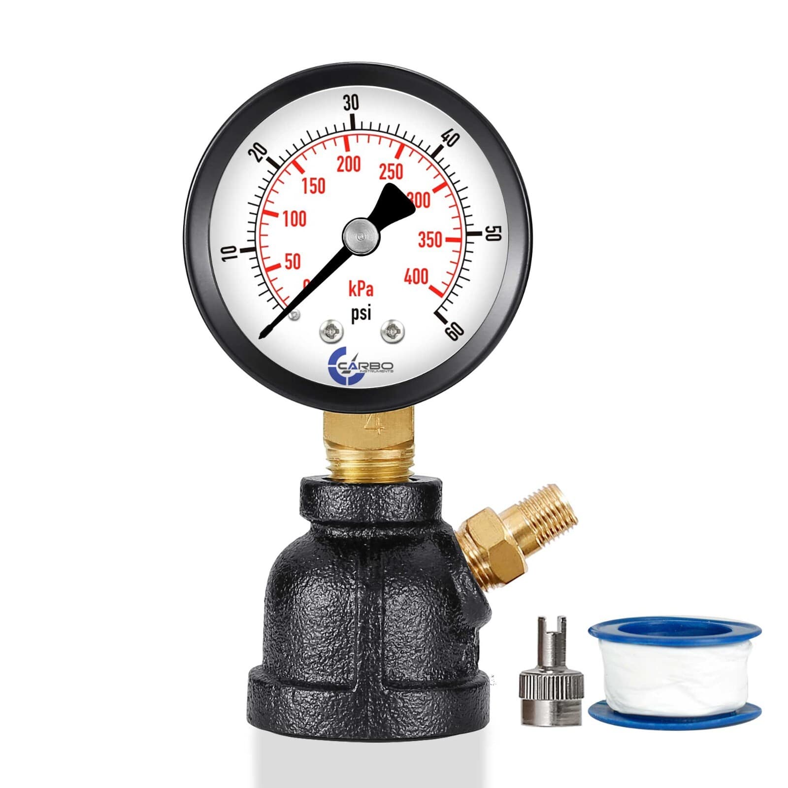 Gas Test Pressure Gauge 60 Pound, 60 PSI/400 kPa 3/4” FNPT Steel Bell Shape Body