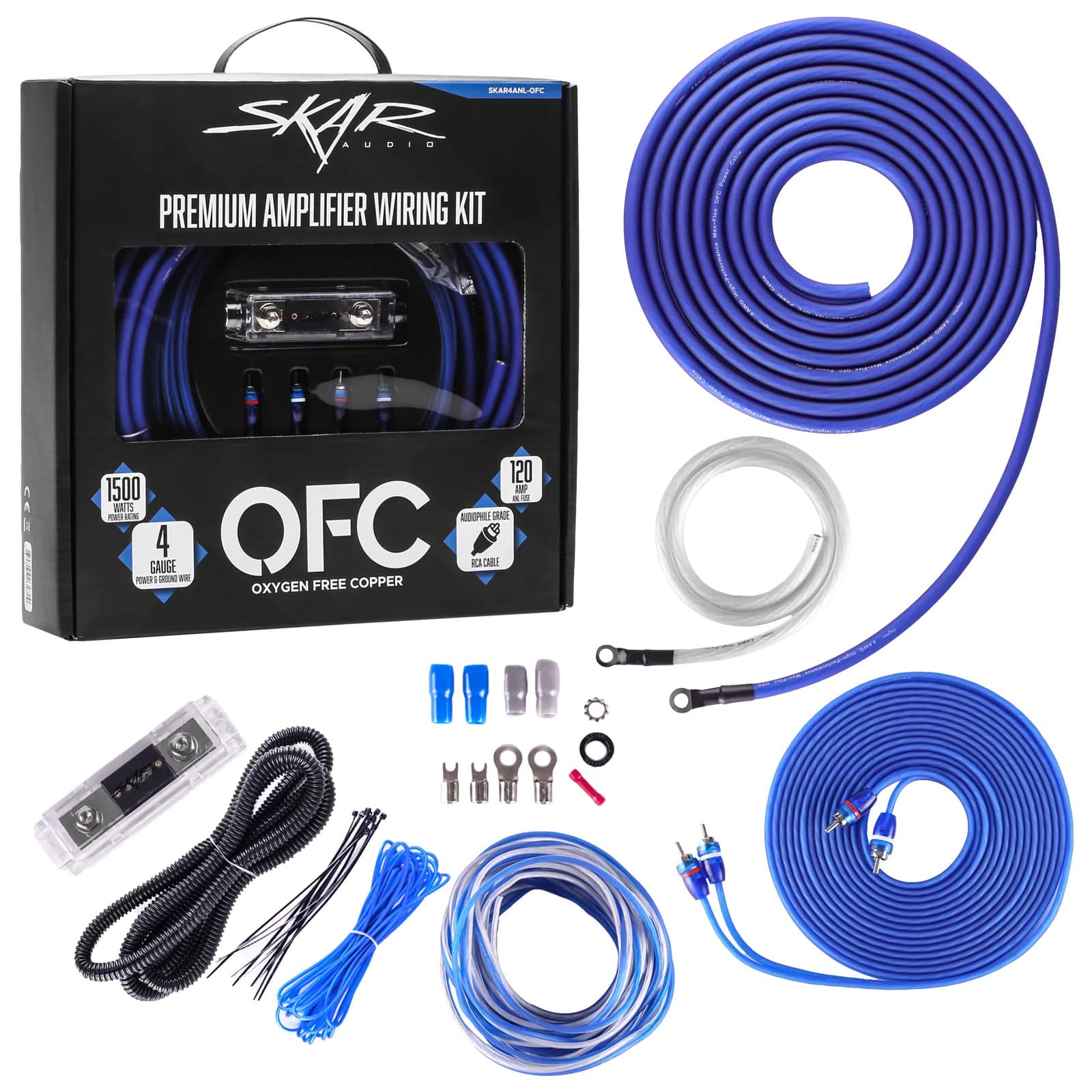 NEW SKAR AUDIO 4 GAUGE 1500 WATT OFC AMPLIFIER WIRING KIT W/ RCA (SKAR4ANL-OFC) 2