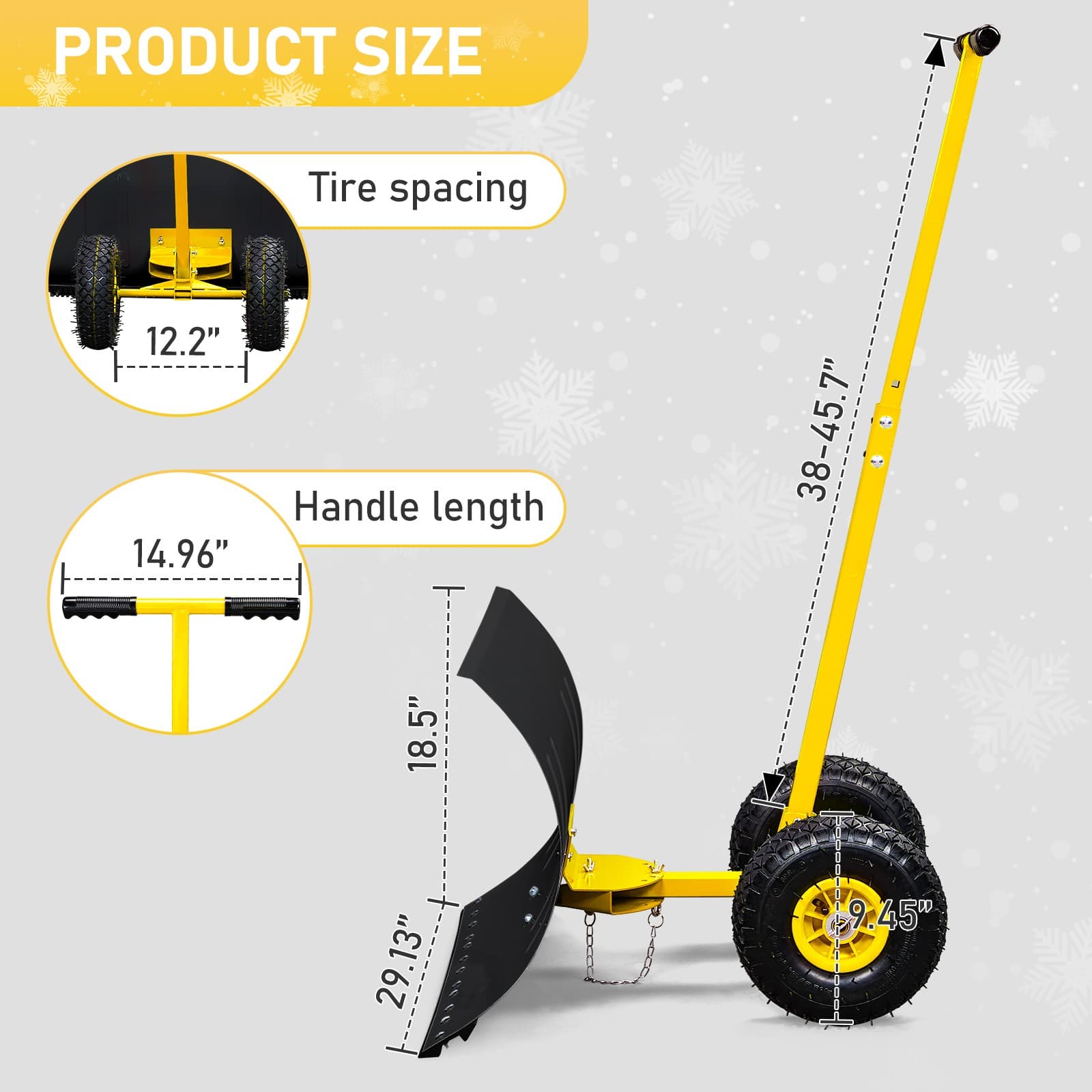 Heavy Duty Snow Shovel with Wheels Wheeled Snow Pusher Rolling Snow Removal Tool 2