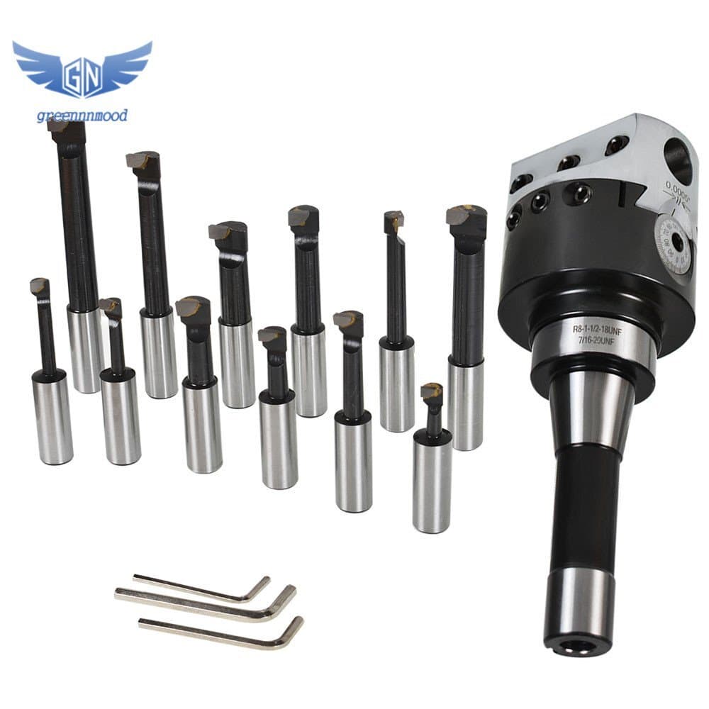 3" Boring Head With R8 Shank and 12Pcs 3/4" Carbide Boring Bar Set For Milling 5