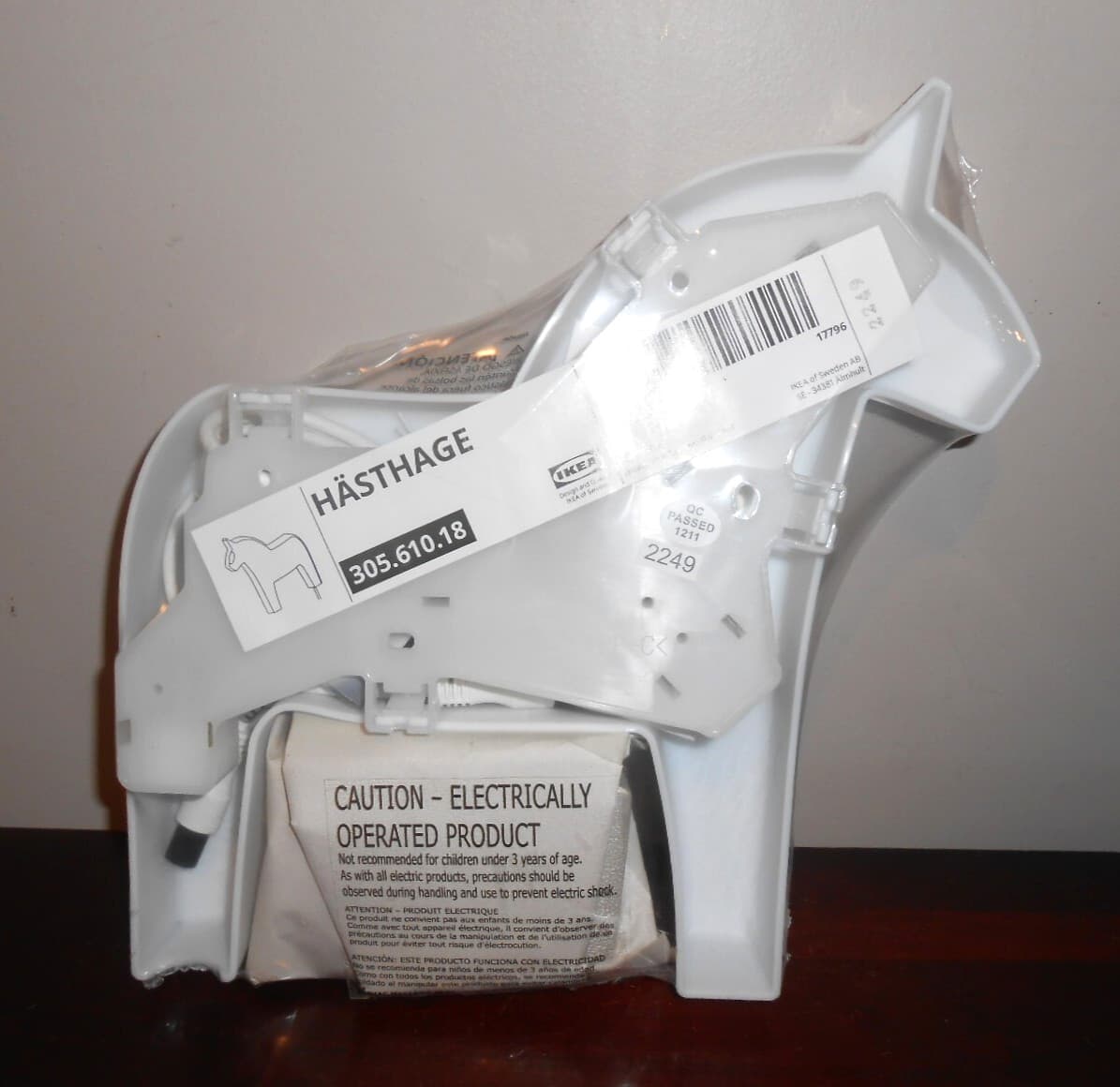 IKEA Hasthage Kids LED Wall Lamp Light ~ Dala Horse White 10 x 10 x2" NEW SEALED 3