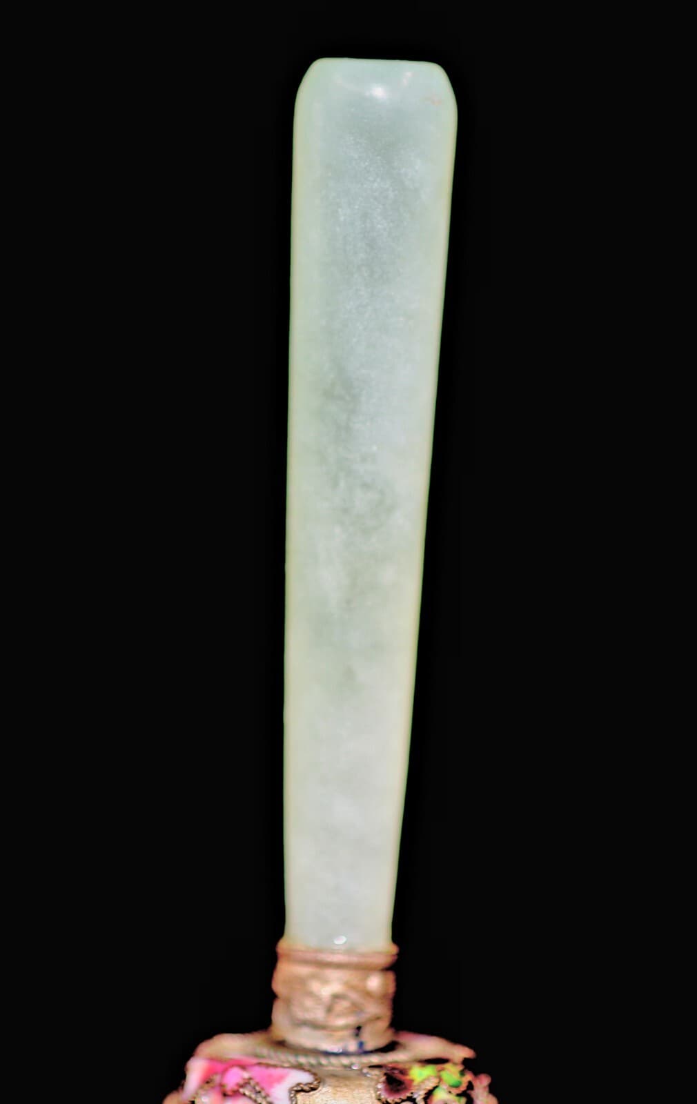 Exquisite Vintage Chinese Cloisonne Brass Bell w/Jadeite Handle 3