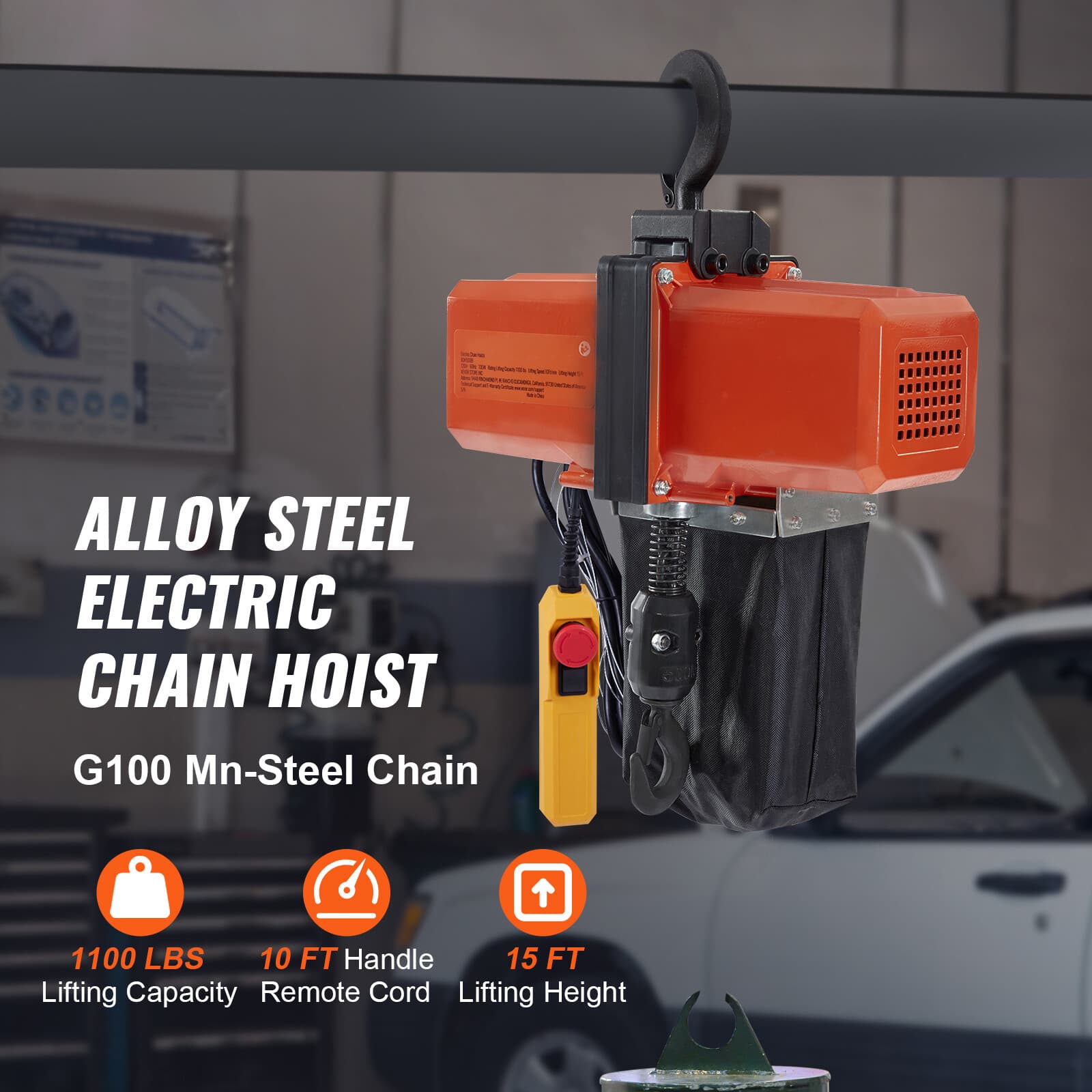 Electric Chain Hoist G100 Single Phase Crane Hoist 1100 lbs Load 15 ft Lifting 2