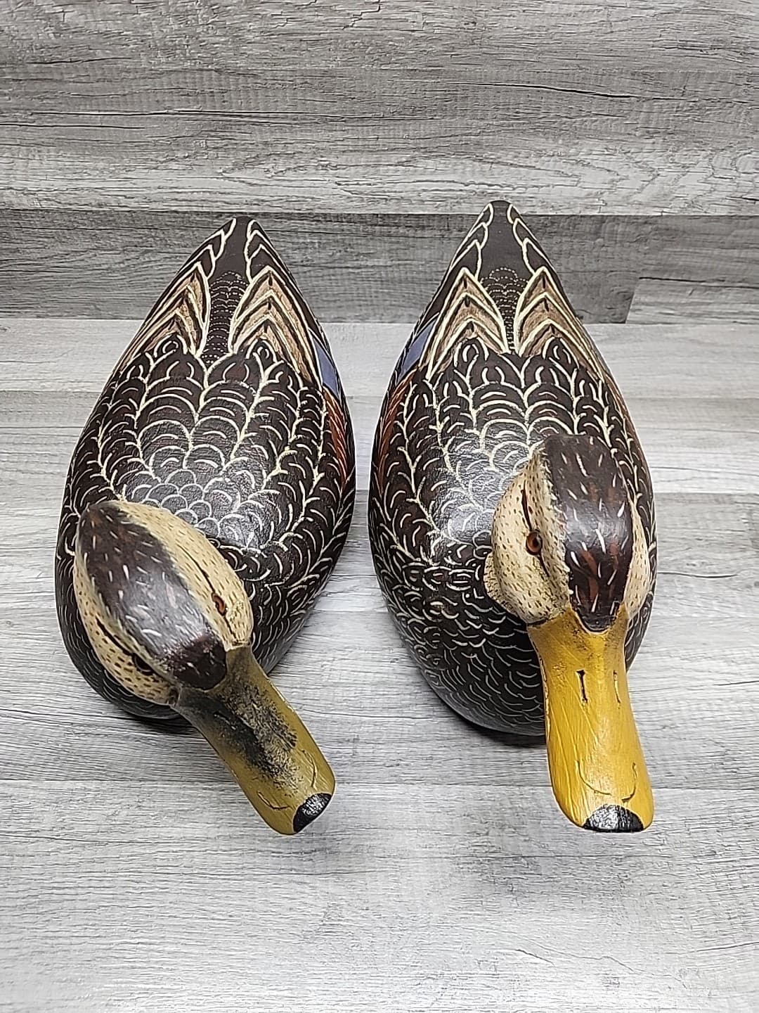 Vintage Hand Carved & Painted Black Duck Wood Duck Decoy Pair Wisconsin  3