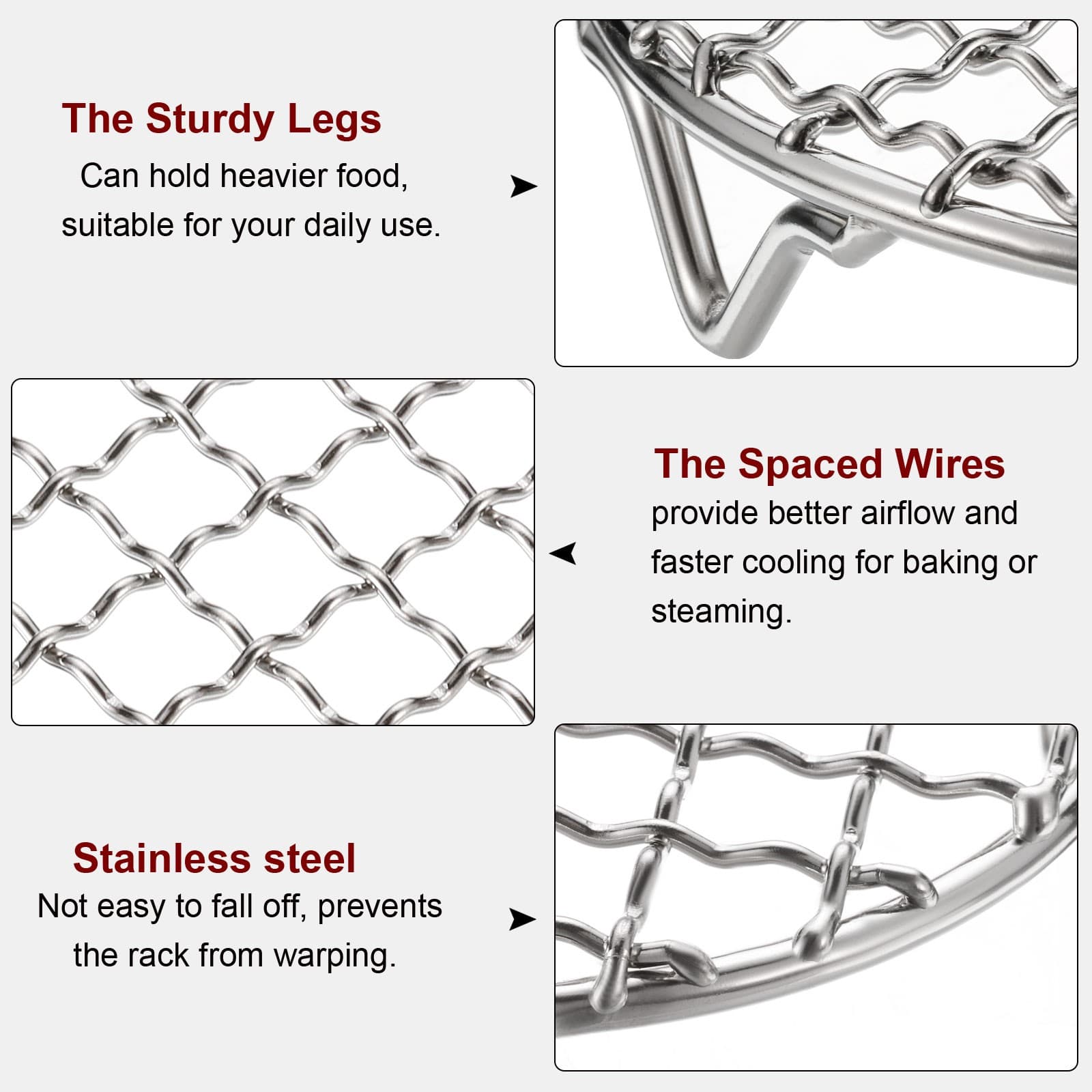 2pcs Round Cooking Rack 16" 201 Stainless Steel Barbecue Grill with 20mm Legs 5