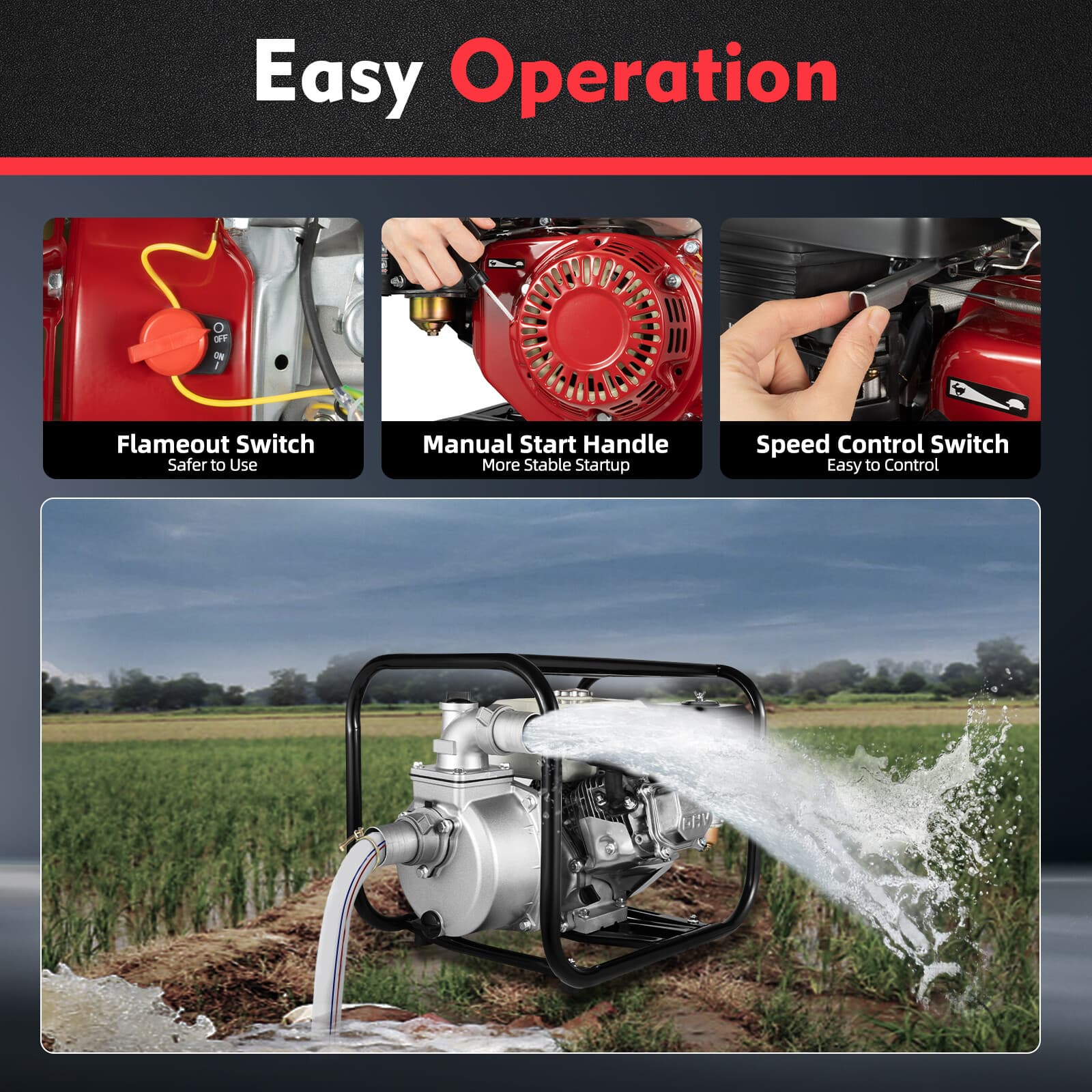 2" Inch 6.5HP Gas Water Semi Trash Pump Gas-Power Water Irrigation Transfer Pump 3