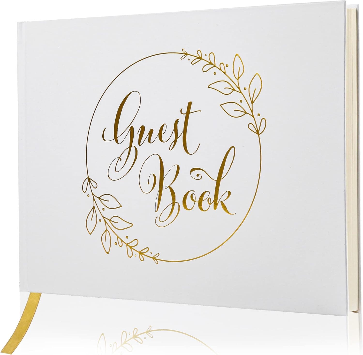 Wedding Guest Book, 10X8’’ Sign in Book, 128 Pages Thick Paper with Gold Foil Ha