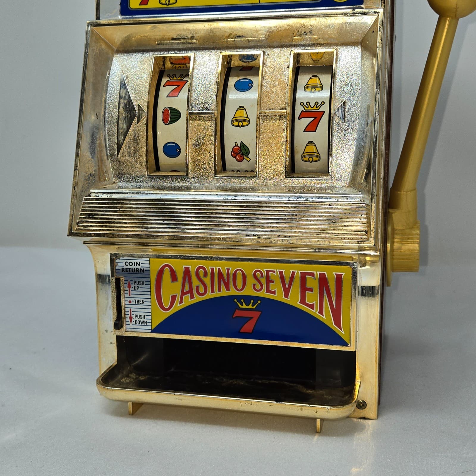 VINTAGE WACO CASINO SEVEN 777 TOY SLOT MACHINE BANK MADE IN JAPAN WORKS 4