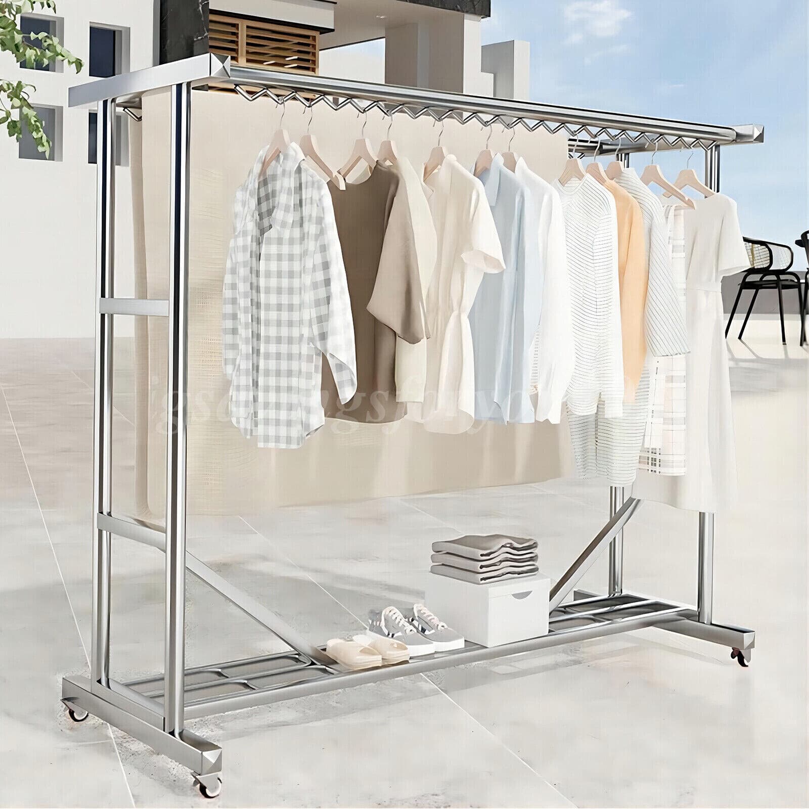 Heavy Duty Commercial Clothing Garment Rack Rolling Collapsible Chrome US 2