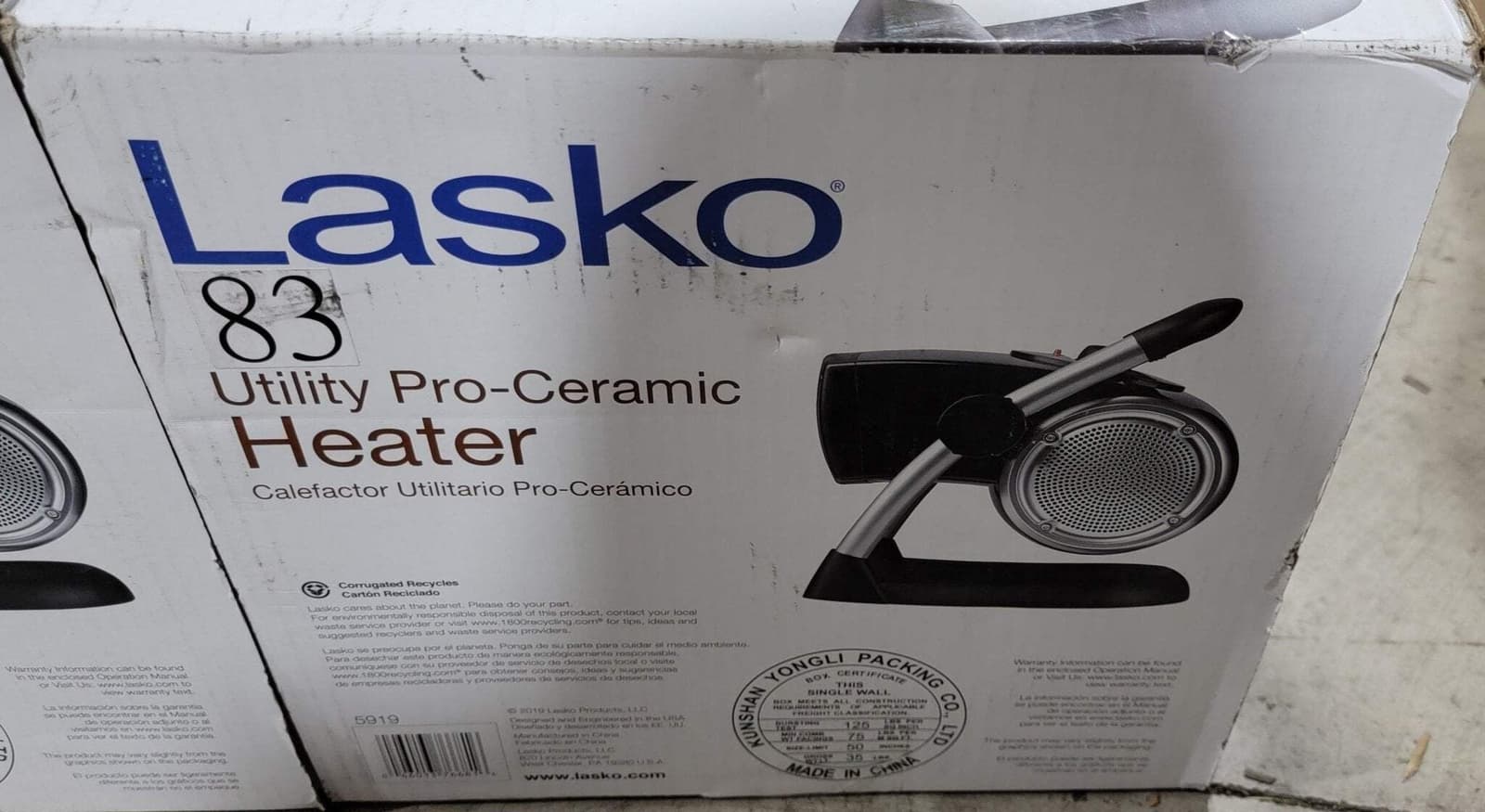 Lasko 1500-Watt Electric Pro-Ceramic Utility Portable Space Heater LKO-5919 2