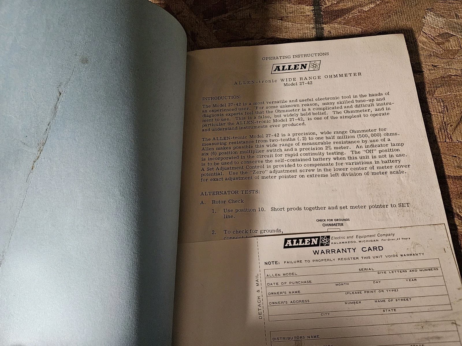 **USED** 1963 Allen-tronic Model 27-42 Wide Range Ohmmeter Manual  3