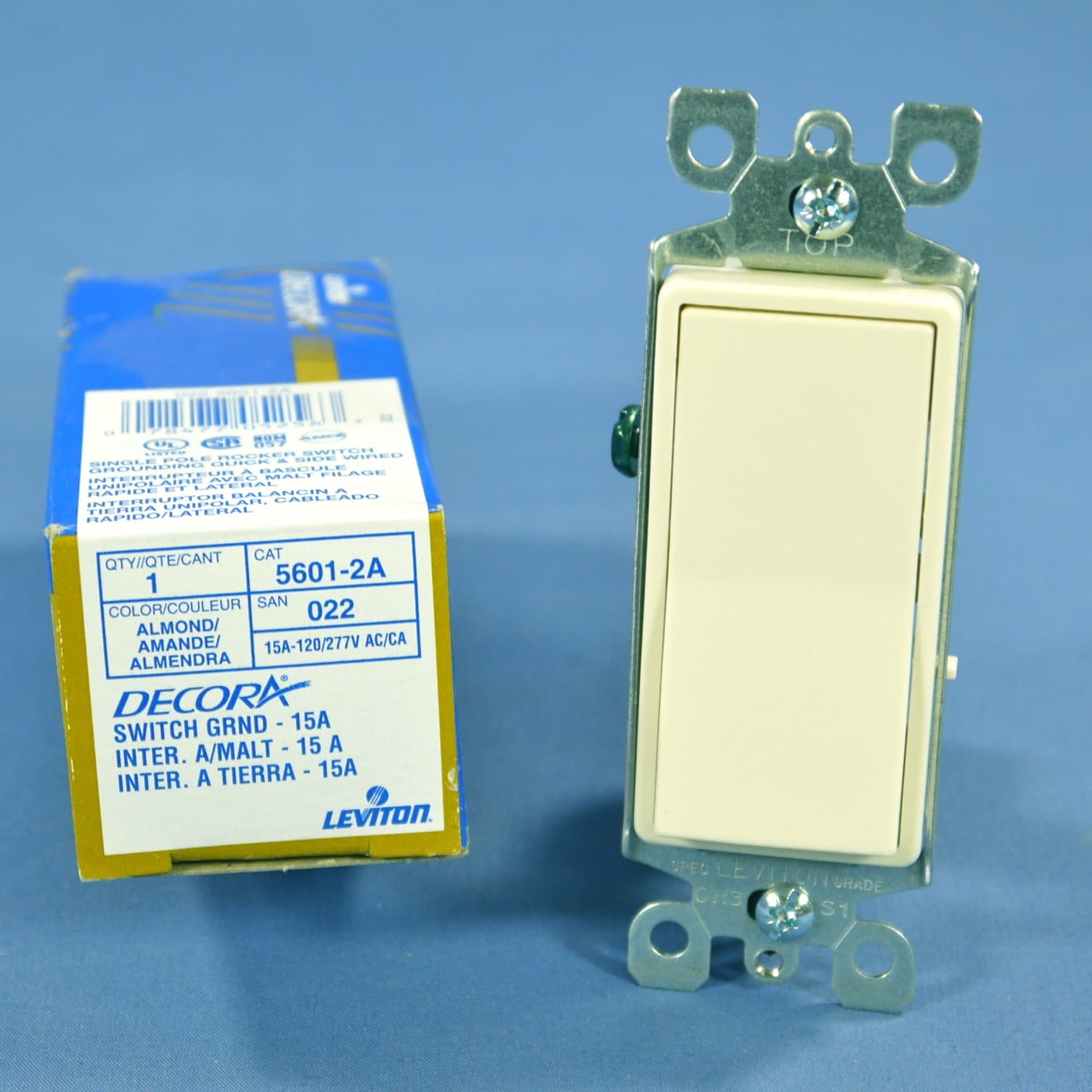 Leviton Decora Almond Rocker Wall Light Switch 15A Single Pole 5601-2A Boxed