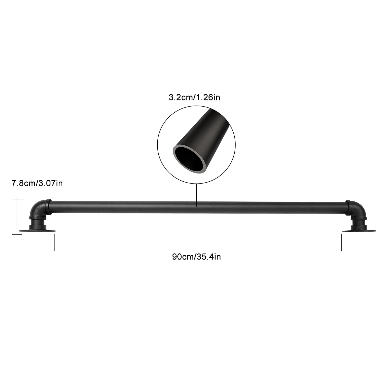 3 FT Iron Handrail for Steps Stair Railing Hand Rail Kit Black Outdoor Indoor 6