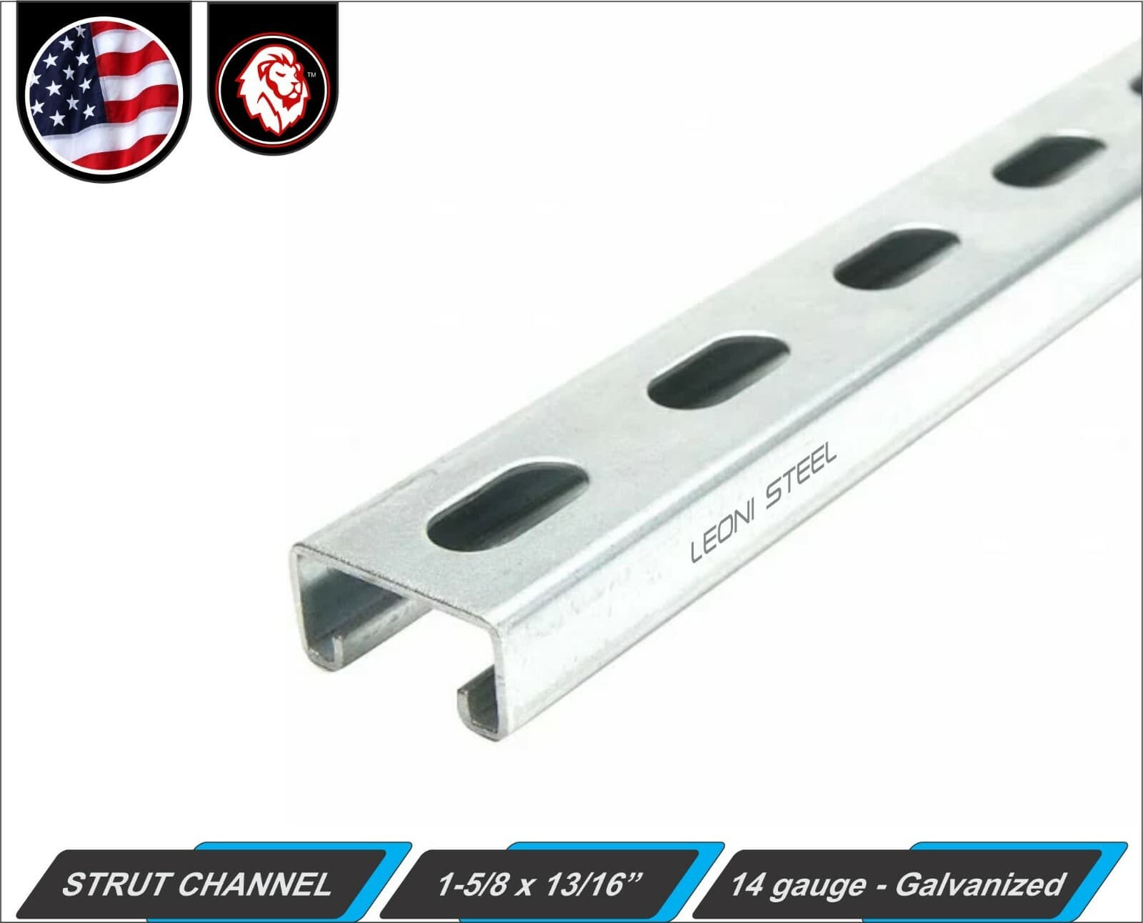 1-5/8" x 13/16" Strut Channel - Galvanized - Slotted - 14 gauge - 12" inch long 2