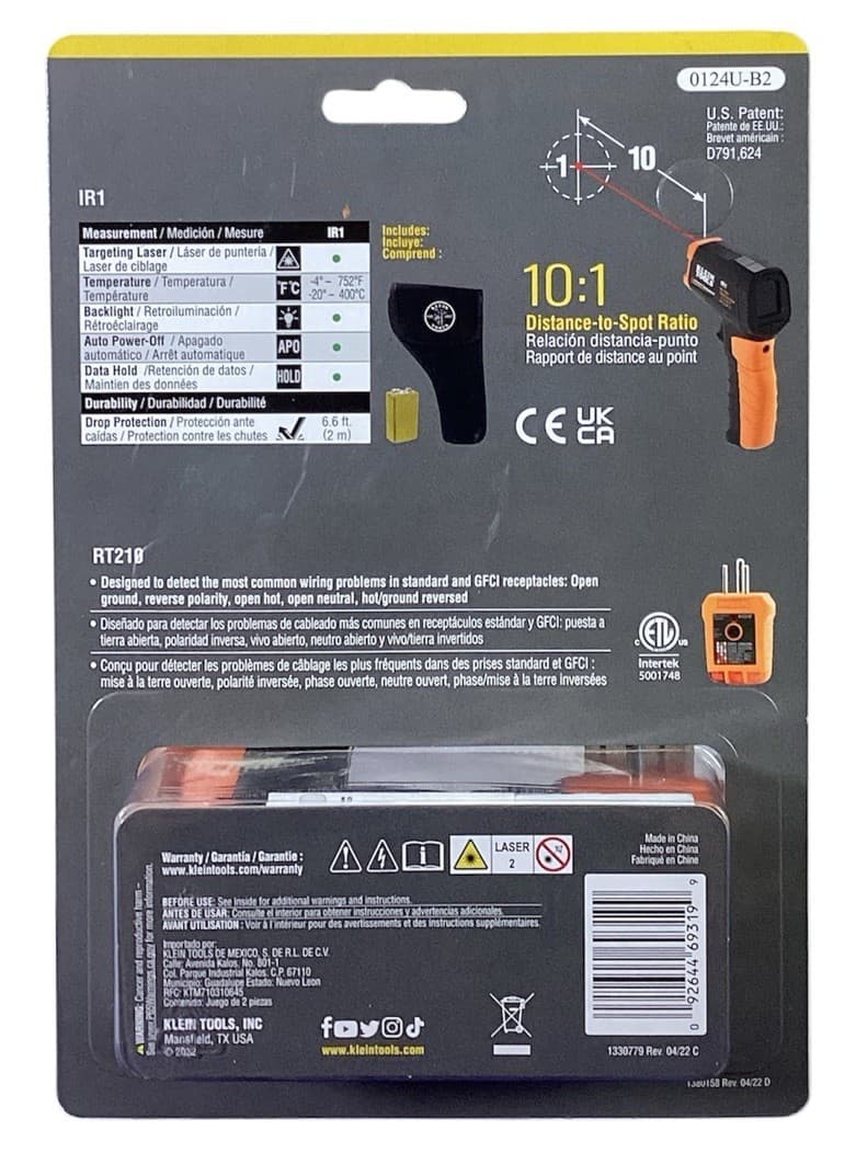 Klein Tools IR1KIT Infrared Thermometer 10:1 with GFCI Receptacle Tester NEW 2