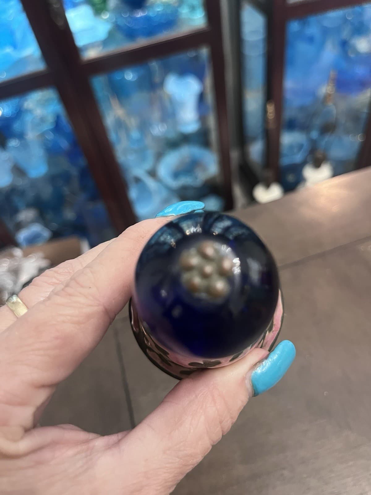 Antique Qing Dynasty Enamel Bell Hat Finial 19th Century Cobalt  Blue Peking Gla 3