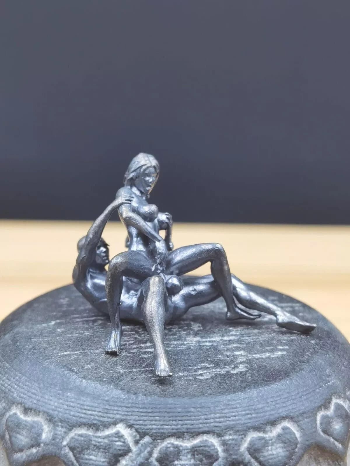 7PCS Black Solid Bronze Mini Statue Penis Love Man Woman Amulet Art Collection 6