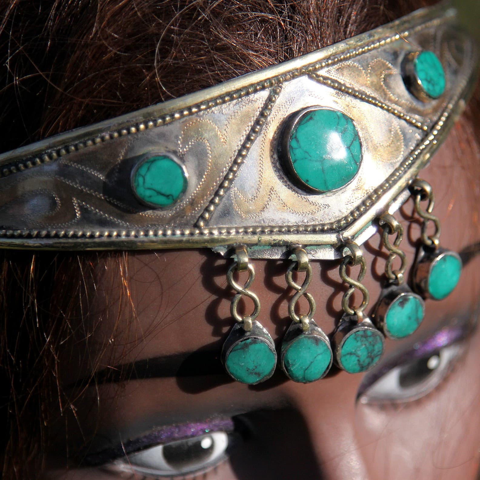 Goldplated Turkoman Tribal CROWN Headpiece Belly Dance Green Malachite 619w3 2