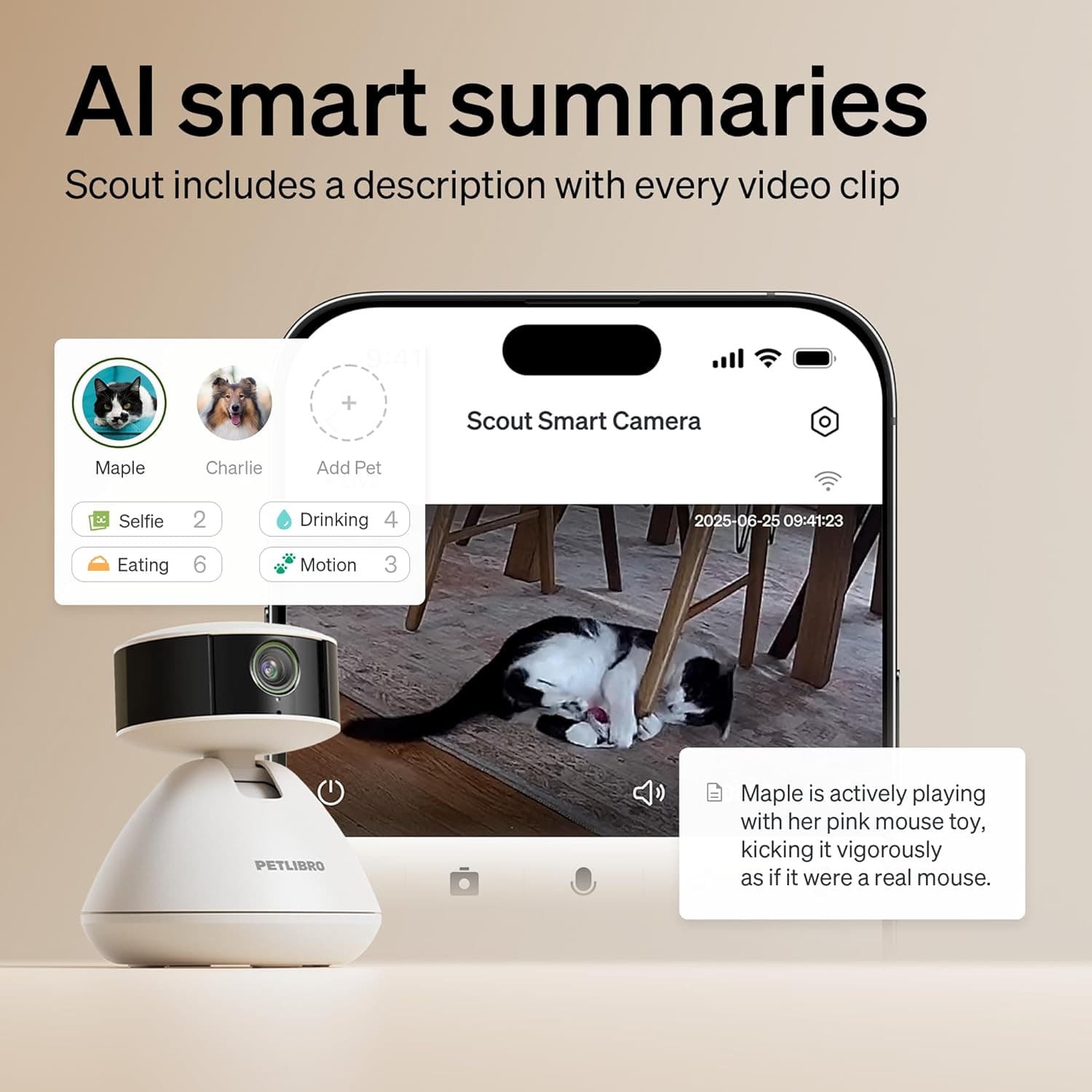 AI Dog Camera Pet Camera Indoor with Phone App [Multi-Pet Recognition, Daily Act 3