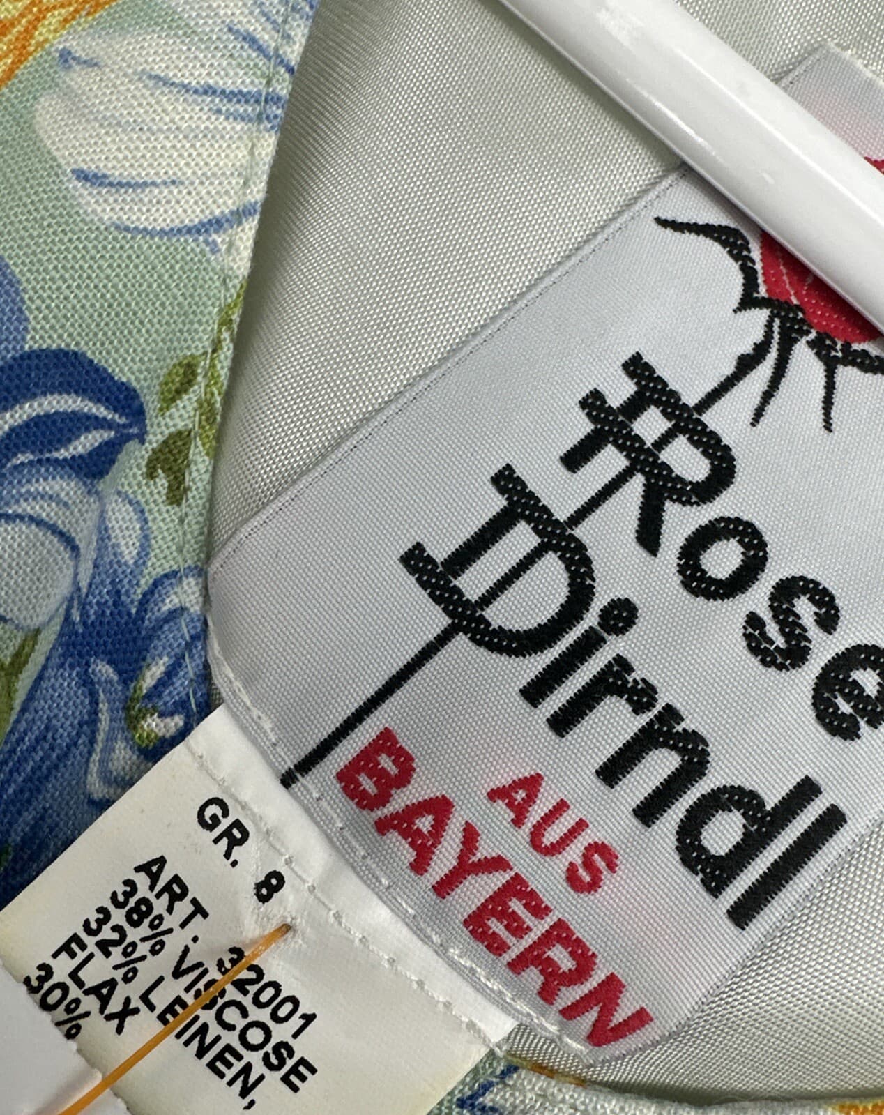 Rose Dirndl Bavarian dress Size Small Viscose Linen Floral 4