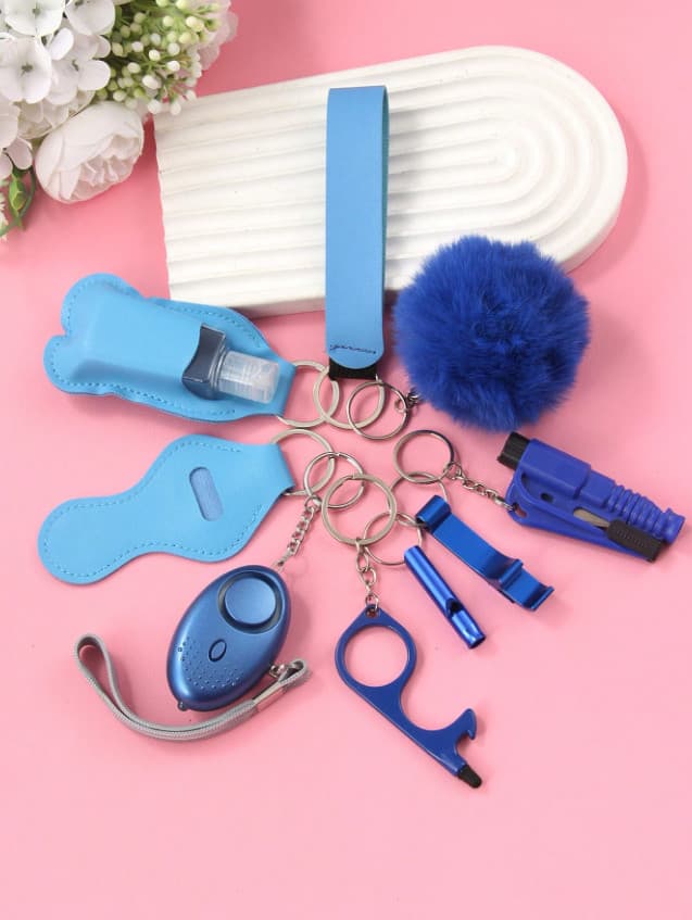 9 pcs women’s self defense keychain set – alarm & window breaker wrist straps