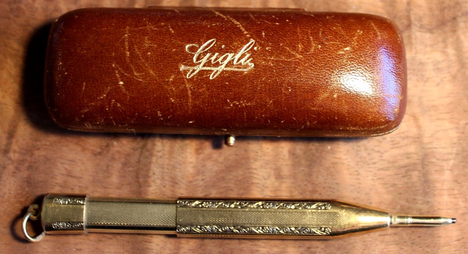 Beniamino Gigli 18K Gold Vermeil Retractable Pencil Original Signed Leather Box 4