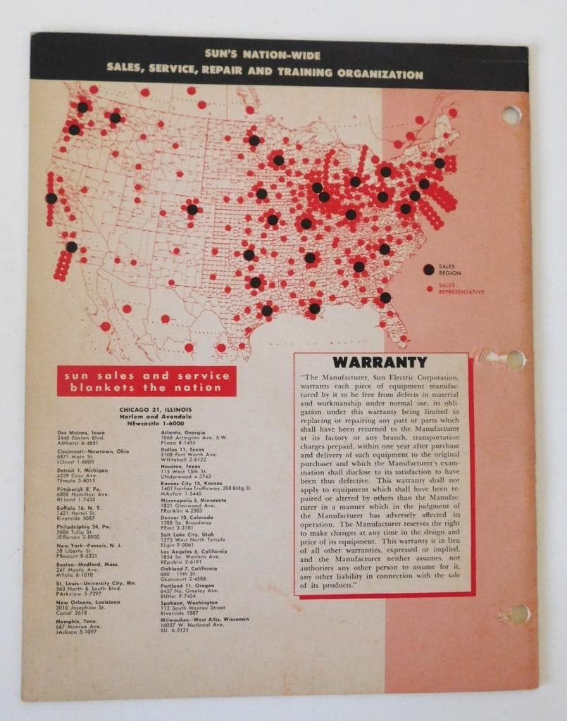 Original 1956 Owner Instruction Manual SUN Electric Tune-Up Tester 6 - 12 Volts 3