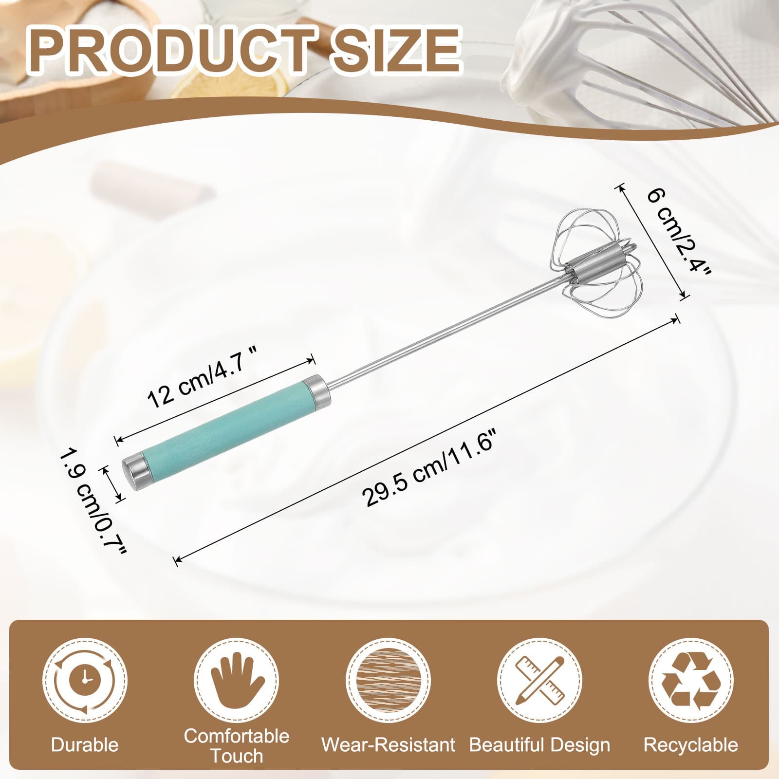 Stainless Steel Whisk, 11.6 Inch Semi-Automatic Whisking Tool, Green 2