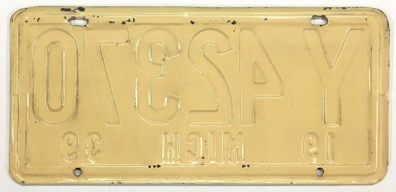 Michigan 1939 License Plate Y 42370 Wayne County Man Cave Farmhouse Decor 2