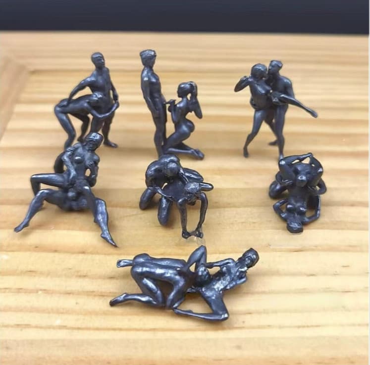 7PCS Black Solid Bronze Mini Statue Penis Love Man Woman Amulet Art Collection