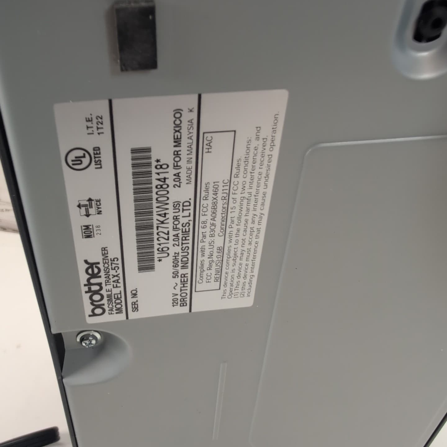 Brother FAX-575 Personal Plain Paper All-in-One Fax Machine Copier/Works 6