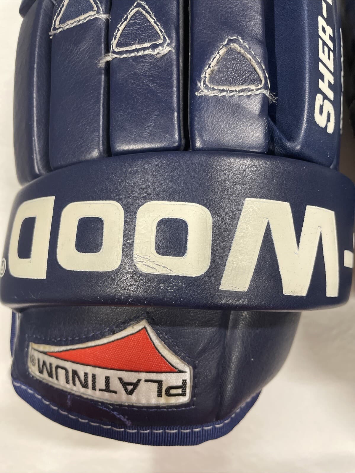 VINTAGE 1997 SHER-WOOD PLATINUM SP-5060 NAVY PROFESSIONAL HOCKEY GLOVES 14.5" 4