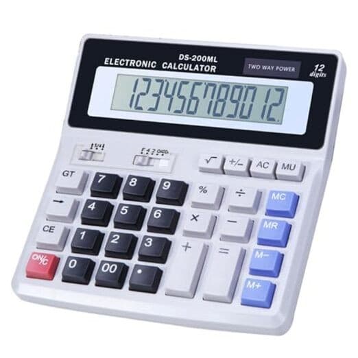 Desk Calculator Large 12 Digit Display, Dual Power Basic Calculator Desktop, 