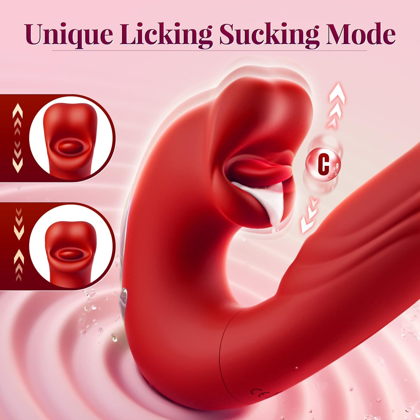 Rose Tongue Licking Sucking Clitoral Vibrator Thrusting Dildo Sex Toys for Women 4