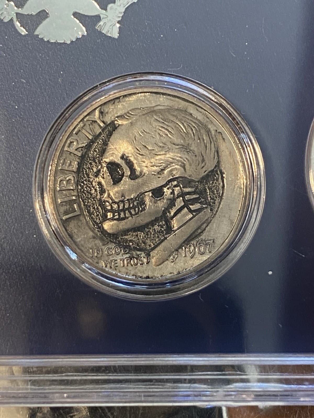 SKULL 1967 SPECIAL SET ! Hand  Engraved Hobo Coins 1967 - 5 Coin Set !! 4