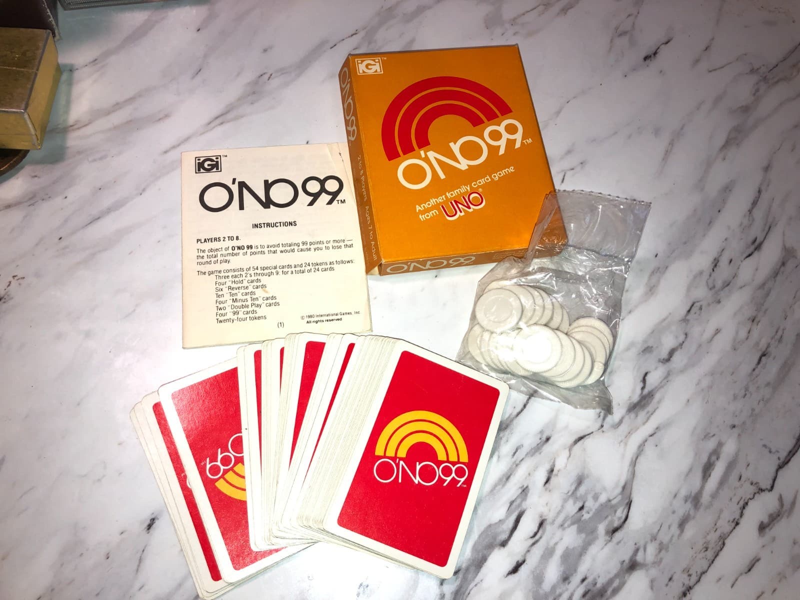 Vintage 1980 UNO O'NO 99 Card Game Complete In Box With Chips & Instructions 2