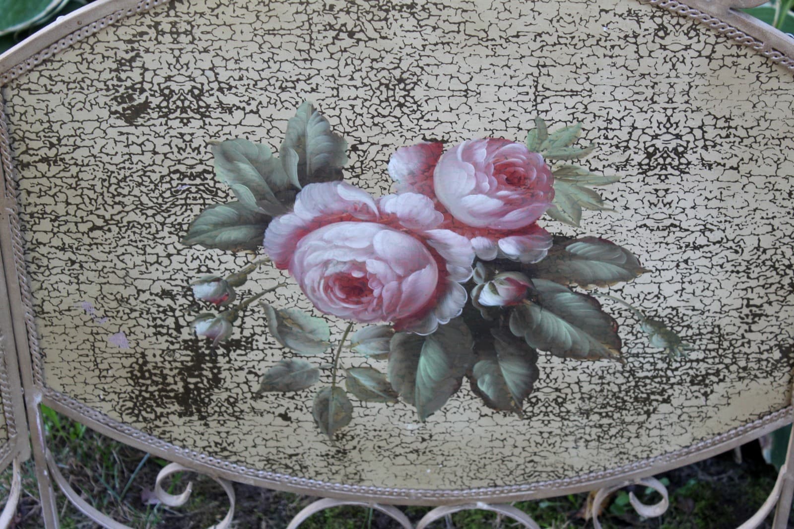 Fireplace Screen Vintage GUC 3-Panel Floral Hand-Painted Metal 48" W x 33 1/2" T 4