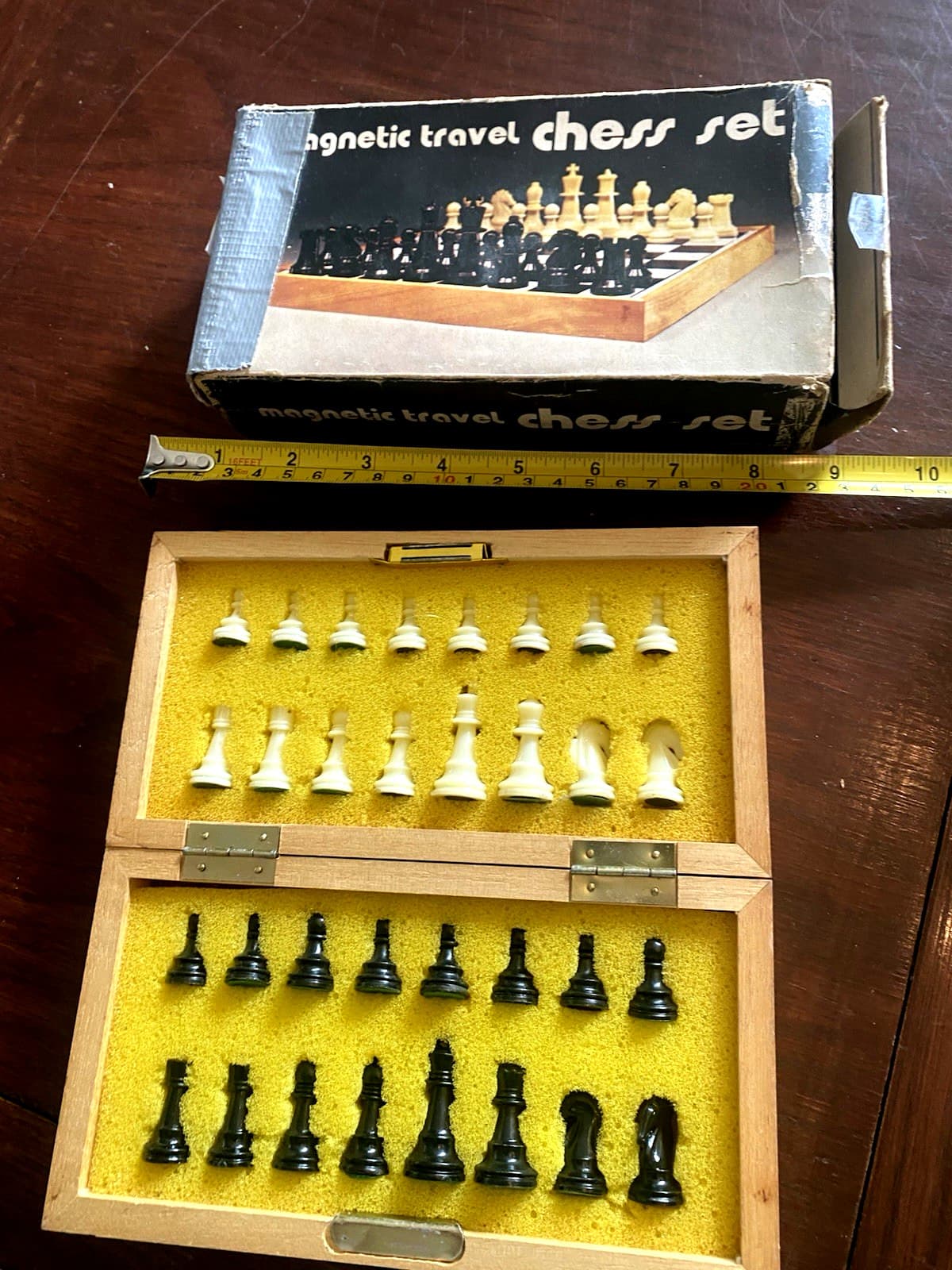 Vintage Folding Chess Set Portable Travel Wood Case Magnetic 8"x8" Complete 3