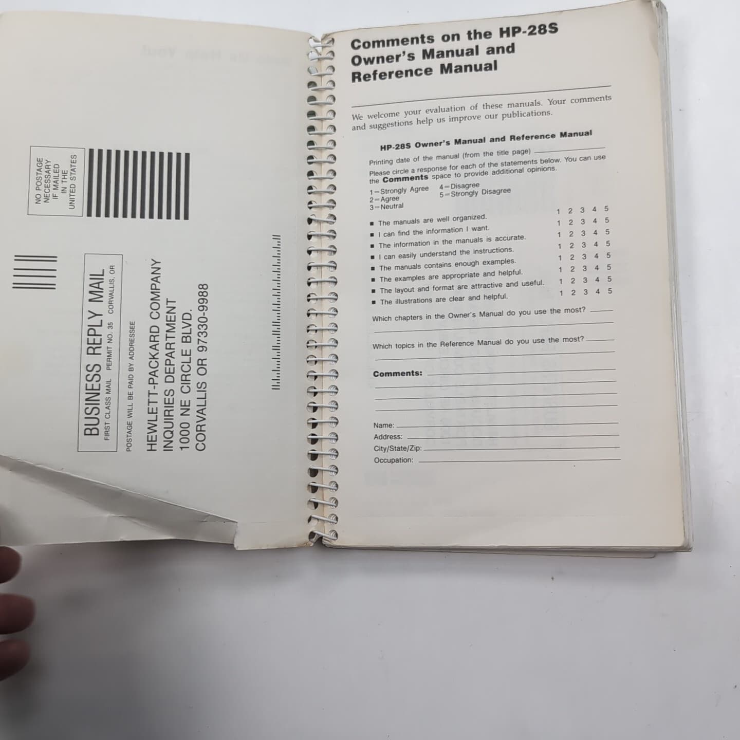 Hewlett-Packard HP-28S Scientific Calculator Owners Manual 5