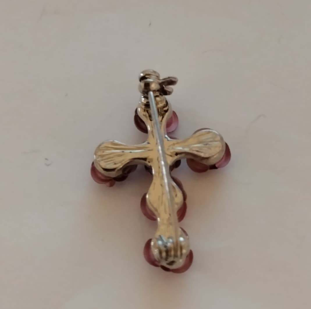 Pink Rose Flower Religious Cross Lapel Pin 5