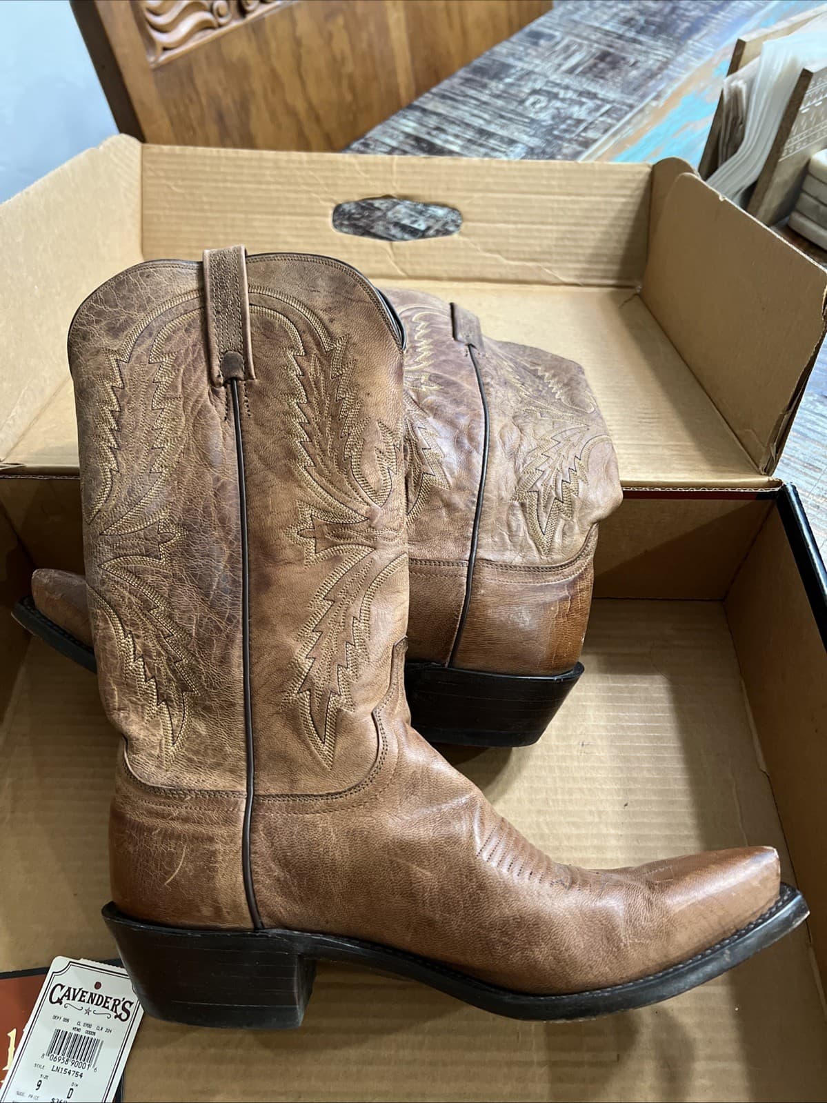 1883 By Lucchese Tan Cowboy Boots N154754 Crayton Mad Dog Snip Toe Size 9D 2