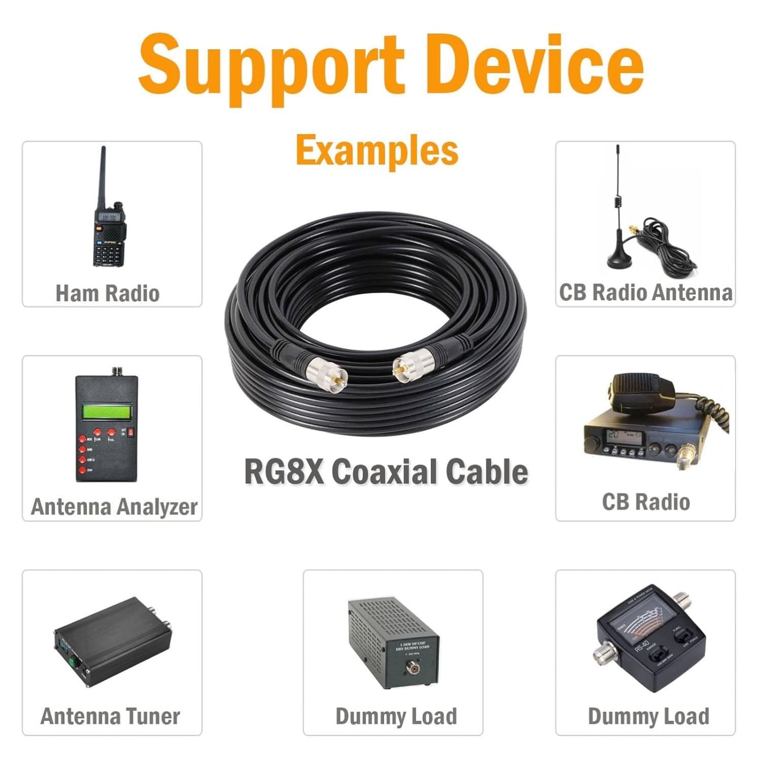 RG8X Coaxial Cable 50ft (15m) CB Coax Cable,Male to Male Coaxial Cable Connector 5