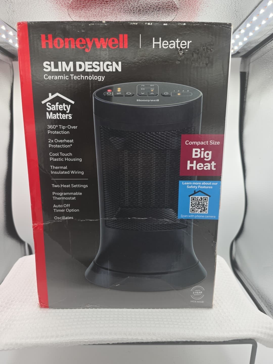Honeywell Slim Design Compact Ceramic Oscillating Heater 2 Heat Settings-Tested