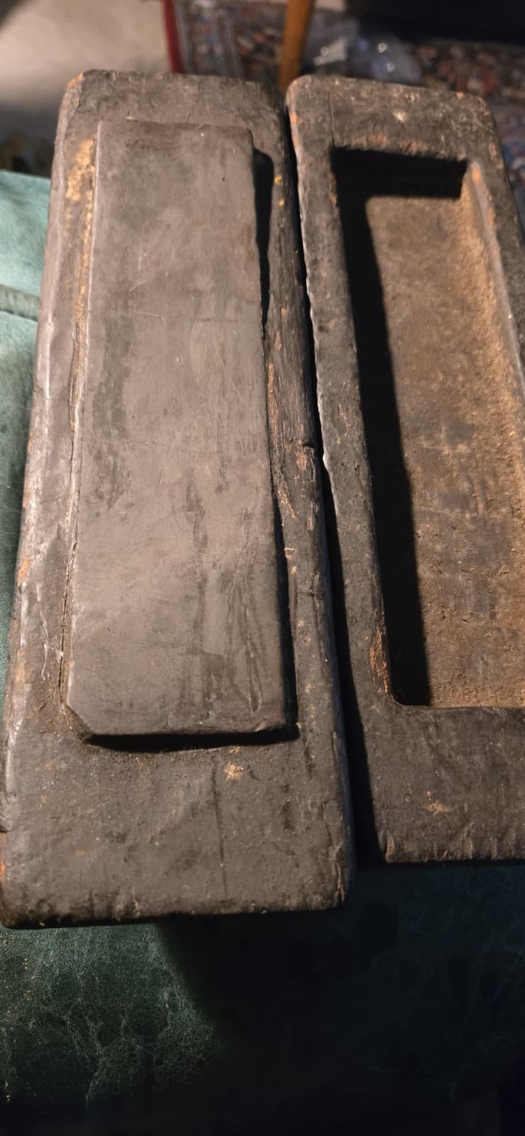 Primitive Antique Sharpening Stone W/ Wood Case 13" x 3”