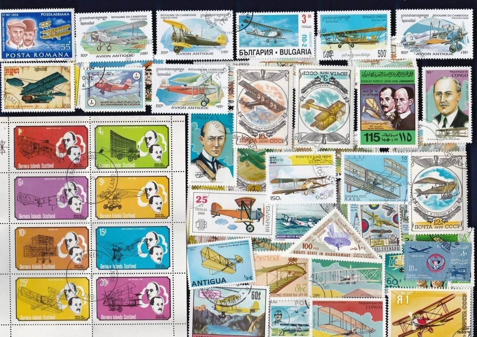 50 All Different   BI-PLANES ON STAMPS
